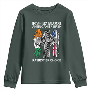 Irish By Blood American By Birth Patriot By Choice Youth Sweatshirt Ireland America Flag Celtic Cross TS09 Dark Forest Green Print Your Wear
