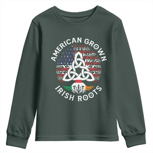 American Grown Irish Roots Ireland Flag Youth Sweatshirt TS09 Dark Forest Green Print Your Wear