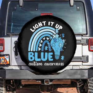 Autism Awareness Spare Tire Cover Light It Up Blue Rainbow Puzzle Piece TS09 No hole Black Print Your Wear