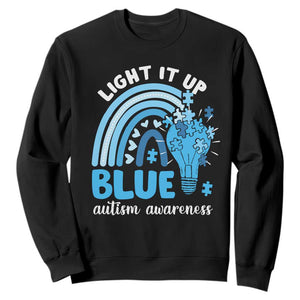 Autism Awareness Sweatshirt Light It Up Blue Rainbow Puzzle Piece TS09 Black Printyourwear