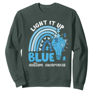 Autism Awareness Sweatshirt Light It Up Blue Rainbow Puzzle Piece TS09 Dark Forest Green Printyourwear