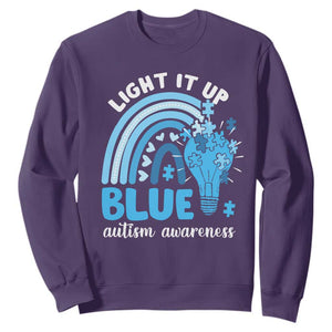 Autism Awareness Sweatshirt Light It Up Blue Rainbow Puzzle Piece TS09 Purple Printyourwear