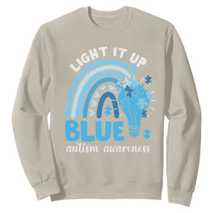 Autism Awareness Sweatshirt Light It Up Blue Rainbow Puzzle Piece TS09 Sand Printyourwear