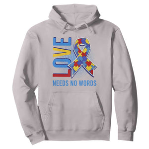 Autism Awareness Hoodie Love Needs No Words Puzzle Heart TS09 Ice Gray Printyourwear