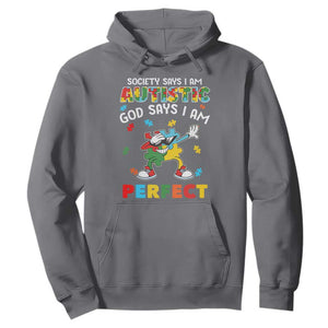 Autism Awareness Hoodie Society Says I'm Autistic God Says I'm Perfect Puzzle Dabbing TS09 Charcoal Printyourwear