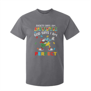 Autism Awareness T Shirt For Kid Society Says I'm Autistic God Says I'm Perfect Puzzle Dabbing TS09 Charcoal Printyourwear