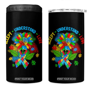 Autism Awareness 4 in 1 Can Cooler Tumbler Accept Understand Love Rainbow Puzzle Sunflower TS09 One Size: 16 oz Black Print Your Wear