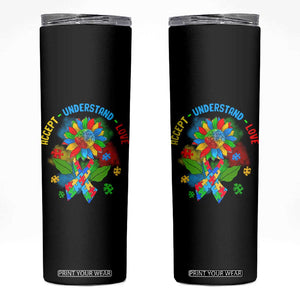 Autism Awareness Skinny Tumbler Accept Understand Love Rainbow Puzzle Sunflower TS09 Black Print Your Wear