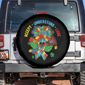 Autism Awareness Spare Tire Cover Accept Understand Love Rainbow Puzzle Sunflower TS09 No hole Black Print Your Wear