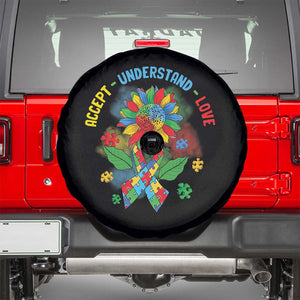 Autism Awareness Spare Tire Cover Accept Understand Love Rainbow Puzzle Sunflower TS09 Black Print Your Wear
