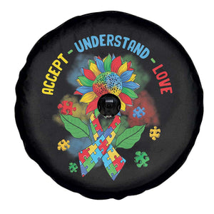 Autism Awareness Spare Tire Cover Accept Understand Love Rainbow Puzzle Sunflower TS09 Print Your Wear