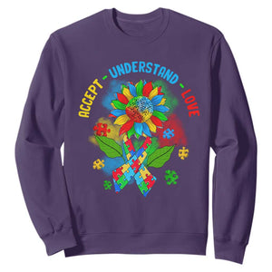 Autism Awareness Sweatshirt Accept Understand Love Rainbow Puzzle Sunflower TS09 Purple Printyourwear