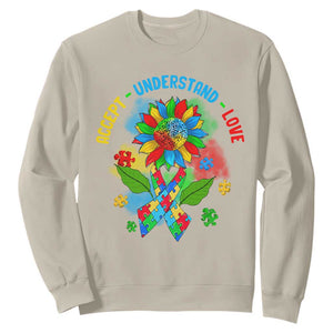Autism Awareness Sweatshirt Accept Understand Love Rainbow Puzzle Sunflower TS09 Sand Printyourwear