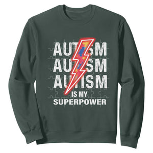 Autistic Sweatshirt Autism Is My Super Power Brain Superhero TS09 Dark Forest Green Printyourwear