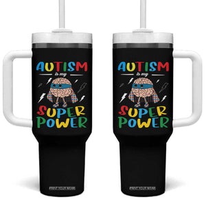 Autistic Tumbler With Handle Autism Is My Super Power Superhero TS09 One Size: 40 oz Black Print Your Wear