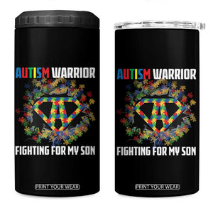 Autism Warrior Fighting For My Son Mom Dad Parents 4 in 1 Can Cooler Tumbler TS09 One Size: 16 oz Black Print Your Wear