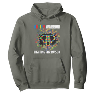 Autism Warrior Fighting For My Son Mom Dad Parents Hoodie TS09 Military Green Printyourwear