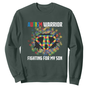 Autism Warrior Fighting For My Son Mom Dad Parents Sweatshirt TS09 Dark Forest Green Printyourwear