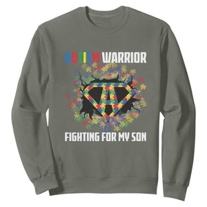 Autism Warrior Fighting For My Son Mom Dad Parents Sweatshirt TS09 Military Green Printyourwear