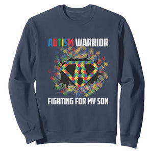 Autism Warrior Fighting For My Son Mom Dad Parents Sweatshirt TS09 Navy Printyourwear