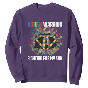 Autism Warrior Fighting For My Son Mom Dad Parents Sweatshirt TS09 Purple Printyourwear