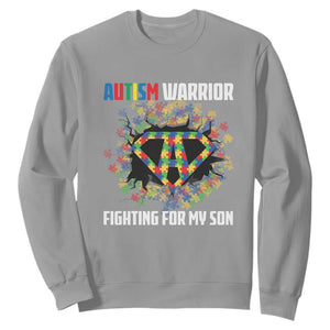Autism Warrior Fighting For My Son Mom Dad Parents Sweatshirt TS09 Sport Gray Printyourwear
