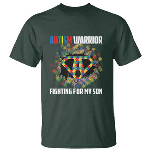 Autism Warrior Fighting For My Son Mom Dad Parents T Shirt TS09 Dark Forest Green Printyourwear