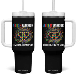 Autism Warrior Fighting For My Son Mom Dad Parents Tumbler With Handle TS09 One Size: 40 oz Black Print Your Wear