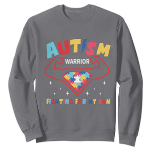 Autism Warrior Superhero Fighting For My Son Mom Dad Parents Sweatshirt TS09 Charcoal Printyourwear