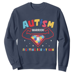 Autism Warrior Superhero Fighting For My Son Mom Dad Parents Sweatshirt TS09 Navy Printyourwear