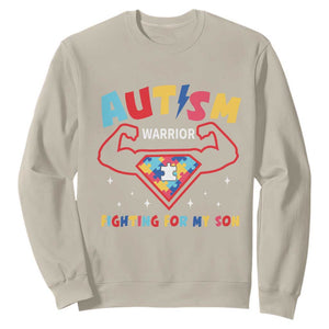 Autism Warrior Superhero Fighting For My Son Mom Dad Parents Sweatshirt TS09 Sand Printyourwear
