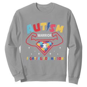 Autism Warrior Superhero Fighting For My Son Mom Dad Parents Sweatshirt TS09 Sport Gray Printyourwear