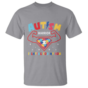 Autism Warrior Superhero Fighting For My Son Mom Dad Parents T Shirt TS09 Sport Gray Printyourwear