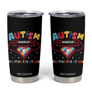 Autism Warrior Superhero Fighting For My Son Mom Dad Parents Tumbler Cup TS09 Black Print Your Wear