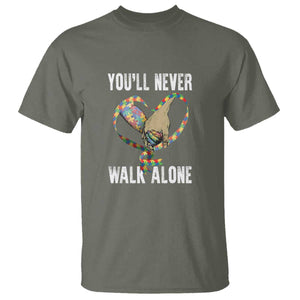 Autism Awareness T Shirt You'll Never Walk Alone Dad Support TS09 Military Green Printyourwear