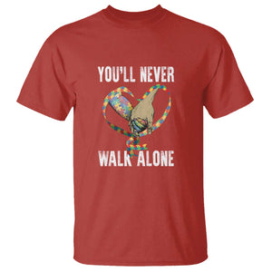 Autism Awareness T Shirt You'll Never Walk Alone Dad Support TS09 Red Printyourwear