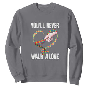 Autism Awareness Sweatshirt You'll Never Walk Alone Mom Support TS09 Charcoal Printyourwear
