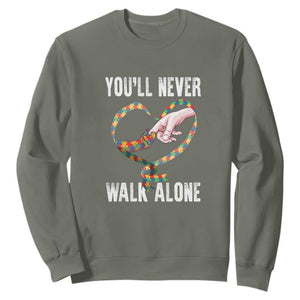 Autism Awareness Sweatshirt You'll Never Walk Alone Mom Support TS09 Military Green Printyourwear