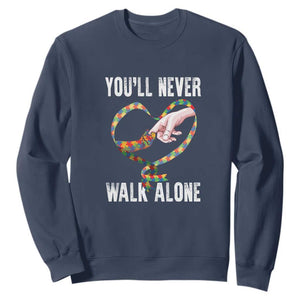 Autism Awareness Sweatshirt You'll Never Walk Alone Mom Support TS09 Navy Printyourwear