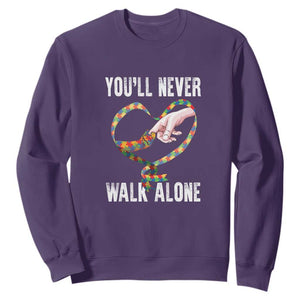 Autism Awareness Sweatshirt You'll Never Walk Alone Mom Support TS09 Purple Printyourwear