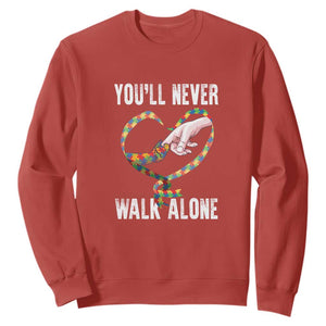 Autism Awareness Sweatshirt You'll Never Walk Alone Mom Support TS09 Red Printyourwear