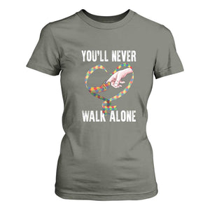 Autism Awareness T Shirt For Women You'll Never Walk Alone Mom Support TS09 Military Green Printyourwear