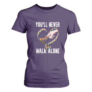 Autism Awareness T Shirt For Women You'll Never Walk Alone Mom Support TS09 Purple Printyourwear
