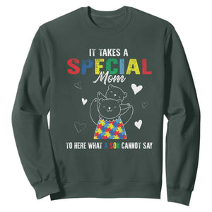 Autism Awareness Sweatshirt It Takes A Special Mom To Hear What A Son Cannot Say TS09 Dark Forest Green Printyourwear