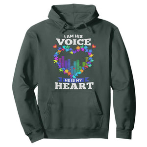 Autism Awareness Hoodie I Am His Voice He Is My Heart Mom Dad Parents Support TS09 Dark Forest Green Printyourwear