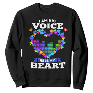 Autism Awareness Sweatshirt I Am His Voice He Is My Heart Mom Dad Parents Support TS09 Black Printyourwear