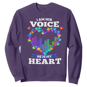 Autism Awareness Sweatshirt I Am His Voice He Is My Heart Mom Dad Parents Support TS09 Purple Printyourwear