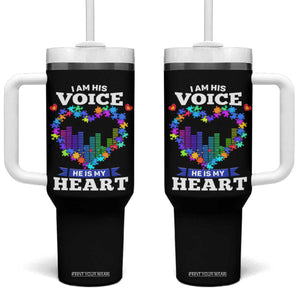 Autism Awareness Tumbler With Handle I Am His Voice He Is My Heart Mom Dad Parents Support TS09 One Size: 40 oz Black Print Your Wear