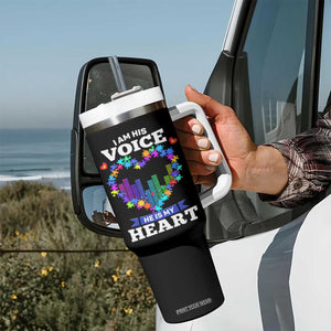 Autism Awareness Tumbler With Handle I Am His Voice He Is My Heart Mom Dad Parents Support TS09 Print Your Wear