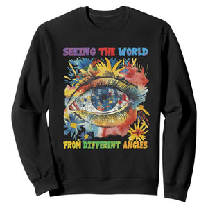 Autism Awareness Sweatshirt Puzzle Eyes Seeing The World From Diferent Angles TS09 Black Printyourwear